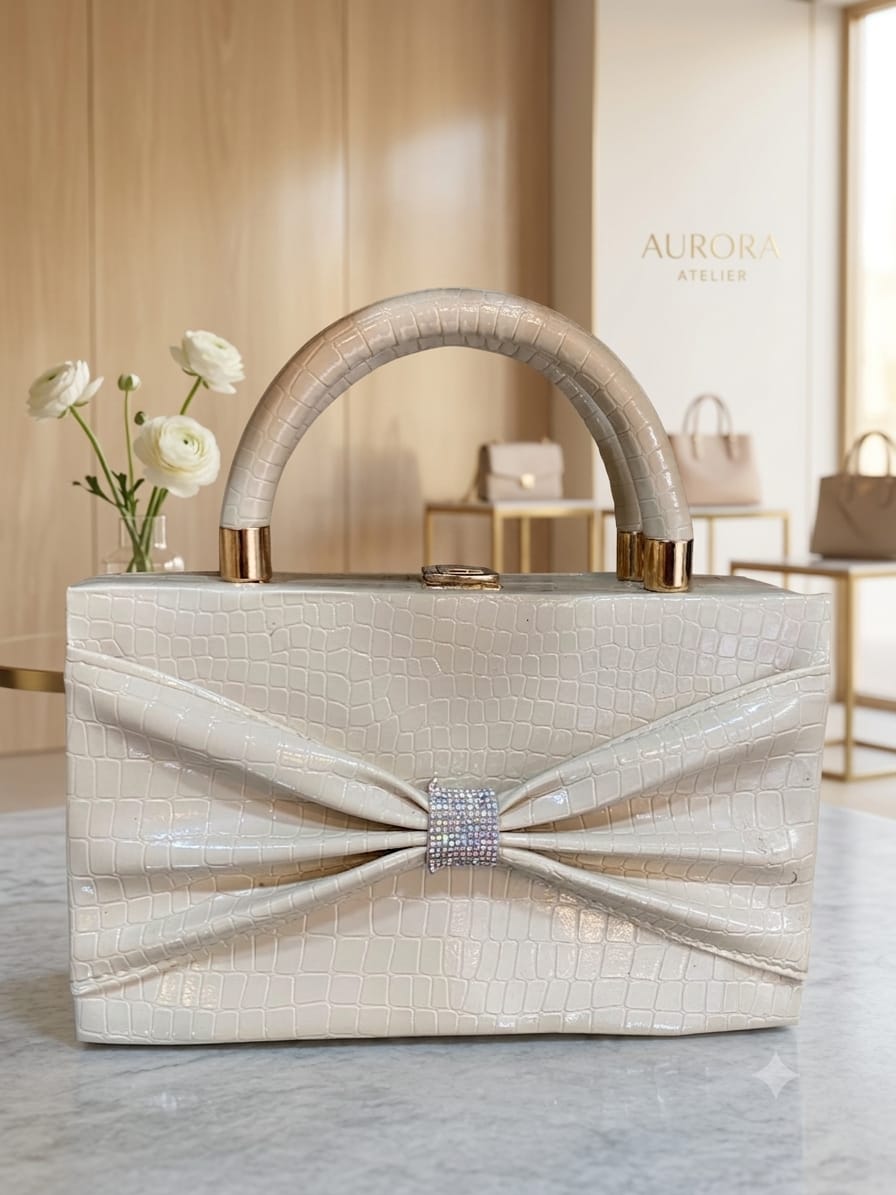 Luxury Croc-Texture Structured Top Handle Bag