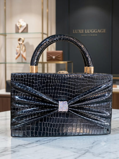 Luxury Croc-Texture Structured Top Handle Bag