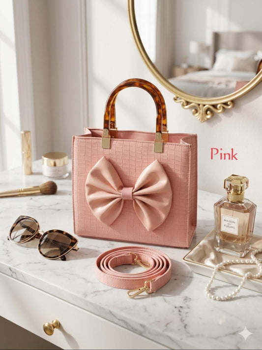 ✨ Premium Camel Structured Handbag with Bow Design