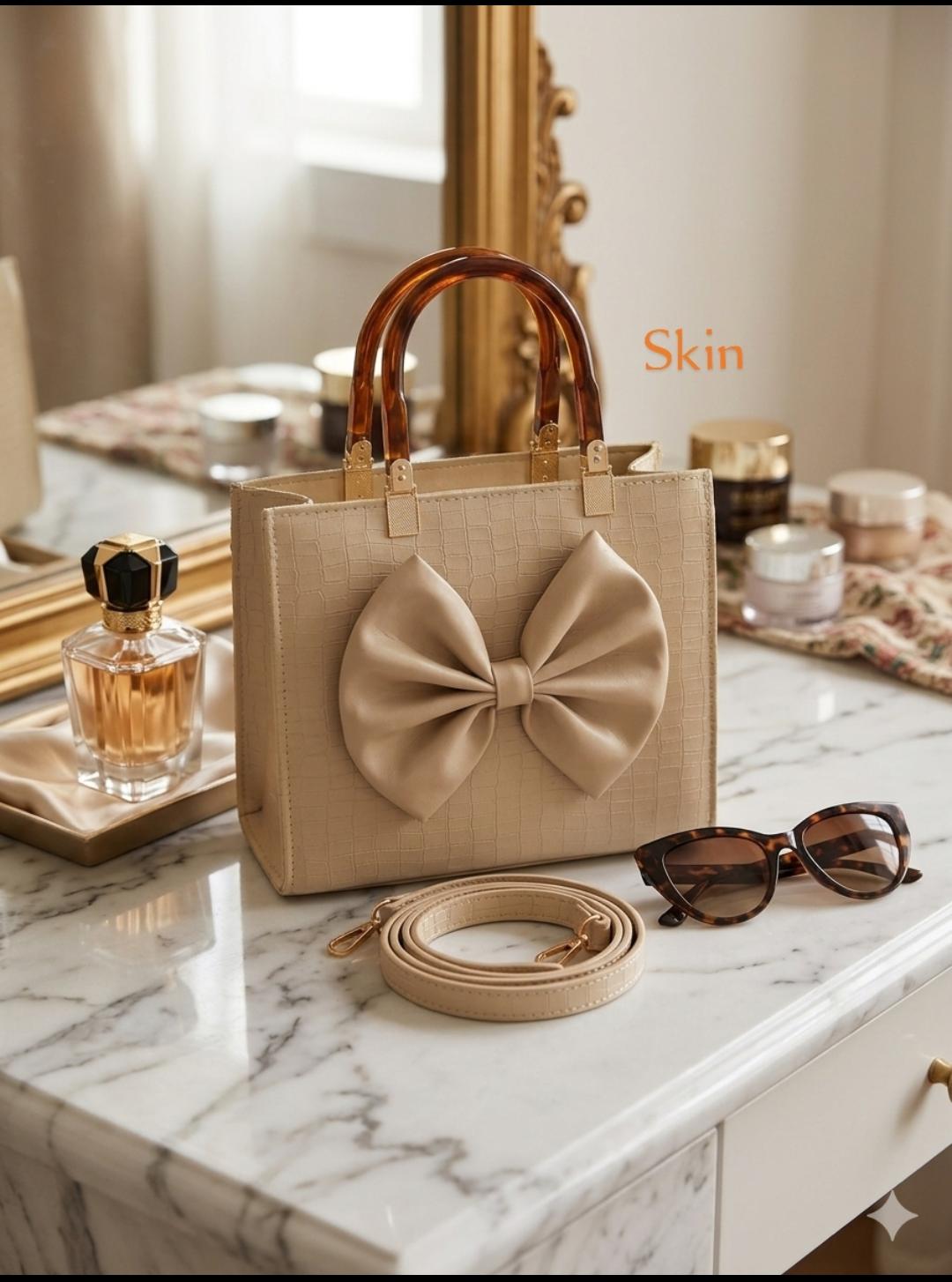 ✨ Premium Camel Structured Handbag with Bow Design