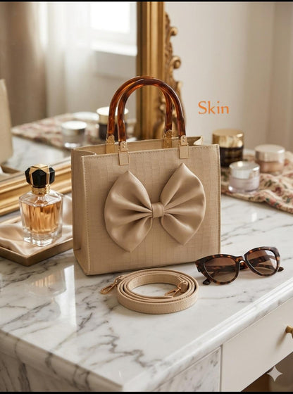 ✨ Premium Camel Structured Handbag with Bow Design