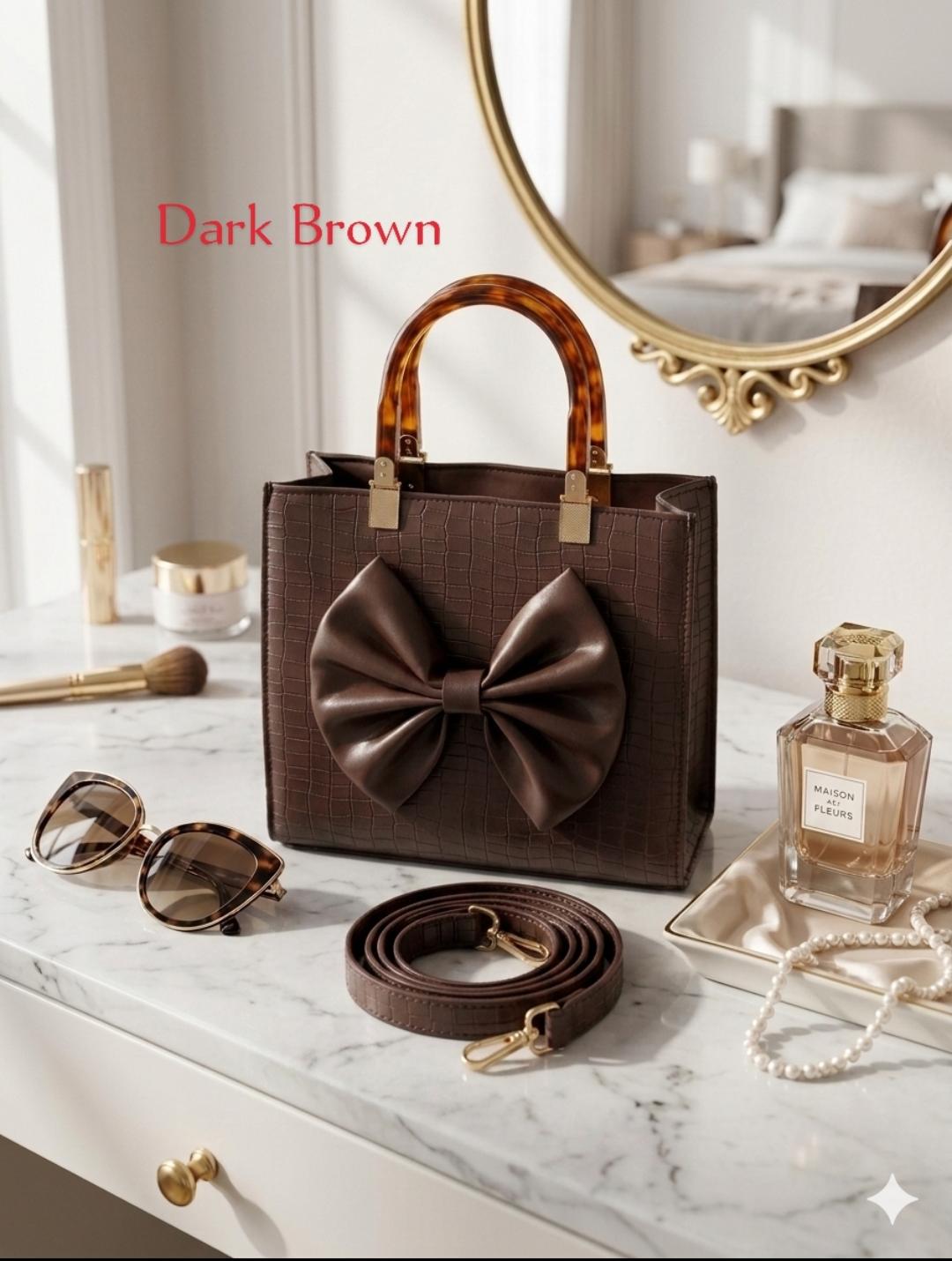 ✨ Premium Camel Structured Handbag with Bow Design