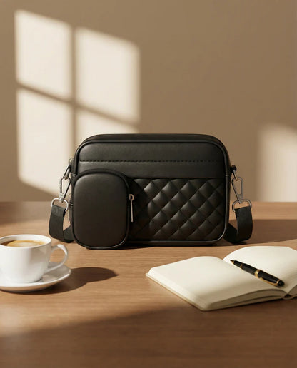 Black Quilted Crossbody Bag with Coin Pocket