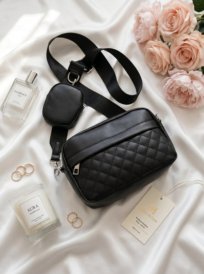 Black Quilted Crossbody Bag with Coin Pocket