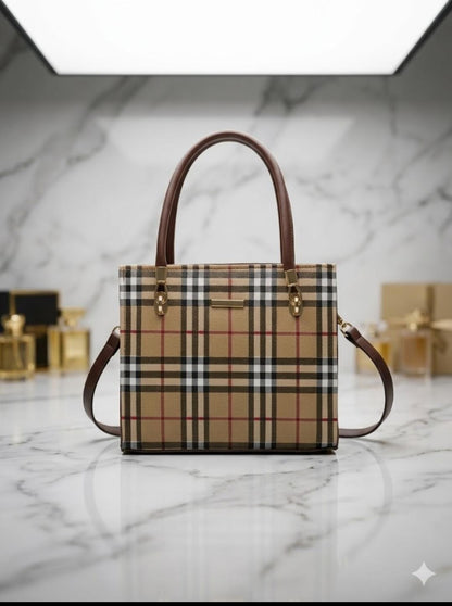 ✨ Elegant Check Structured Handbag with Adjustable Strap