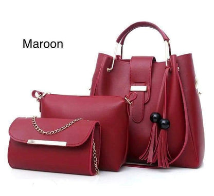 Elegant Maroon 3PC Women Handbag Set