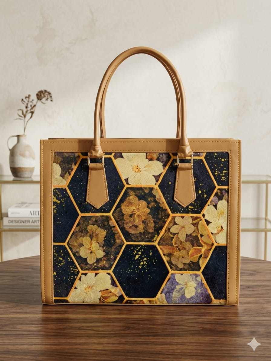 Elegant Floral Hexagon Ladies Handbag with Long Strap