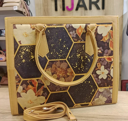 Elegant Floral Hexagon Ladies Handbag with Long Strap