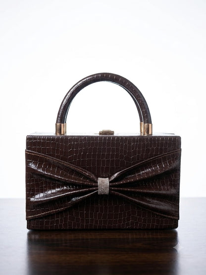 Luxury Croc-Texture Structured Top Handle Bag
