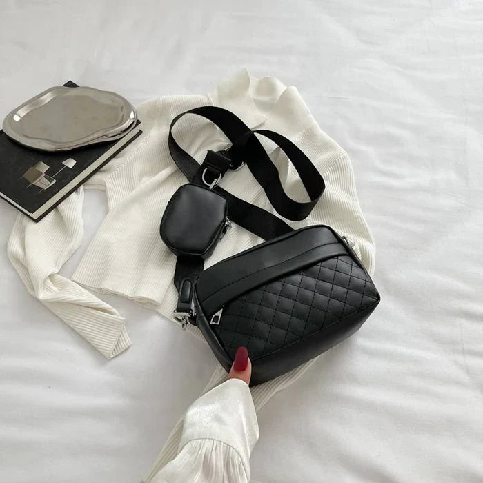Black Quilted Crossbody Bag with Coin Pocket