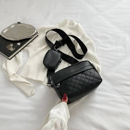 Black Quilted Crossbody Bag with Coin Pocket