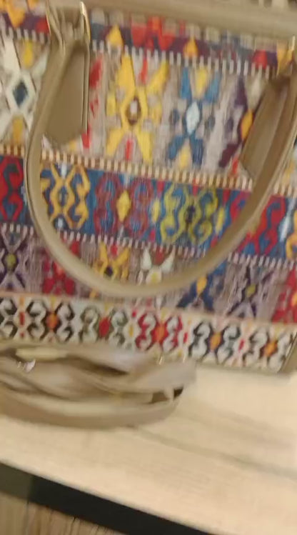 Elegant Floral Hexagon Ladies Handbag with Long Strap