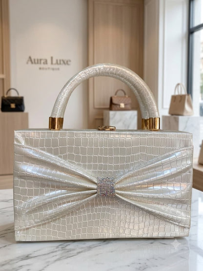 Luxury Croc-Texture Structured Top Handle Bag